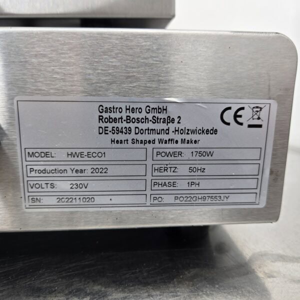 Waffeleisen Herzform HWE-EC01 230V 1750W 10.5kg B 46 x T 46 x H 38 cm NEU – Bild 7