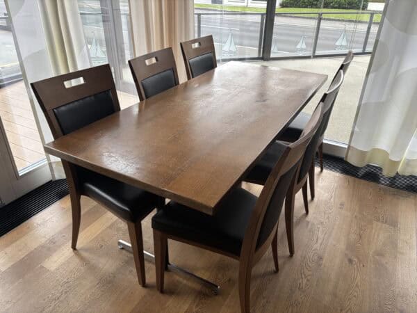Tisch Eiche dunkel mit Metallgestell B 180 x T 80 x H 75 cm