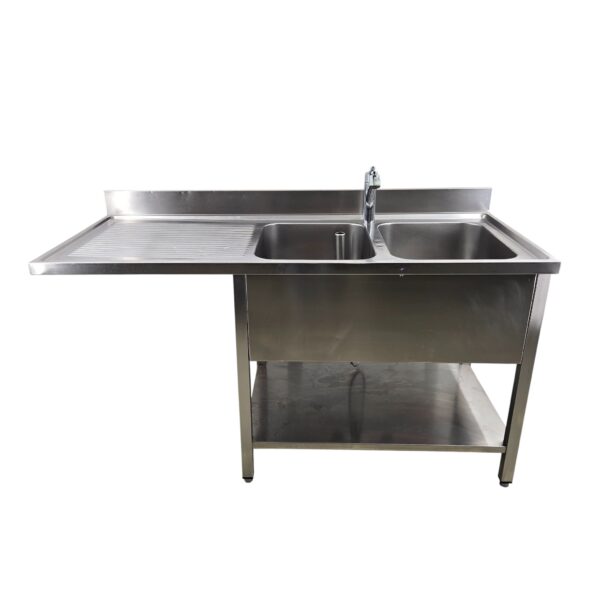 Spültisch Edelstahl mit 2 Spülbecken inkl. Küchenarmatur, B 160 x T 70 x H 86 cm