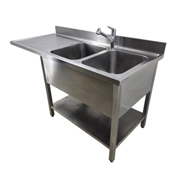 Spültisch Edelstahl mit 2 Spülbecken inkl. Küchenarmatur, B 160 x T 70 x H 86 cm – Bild 2